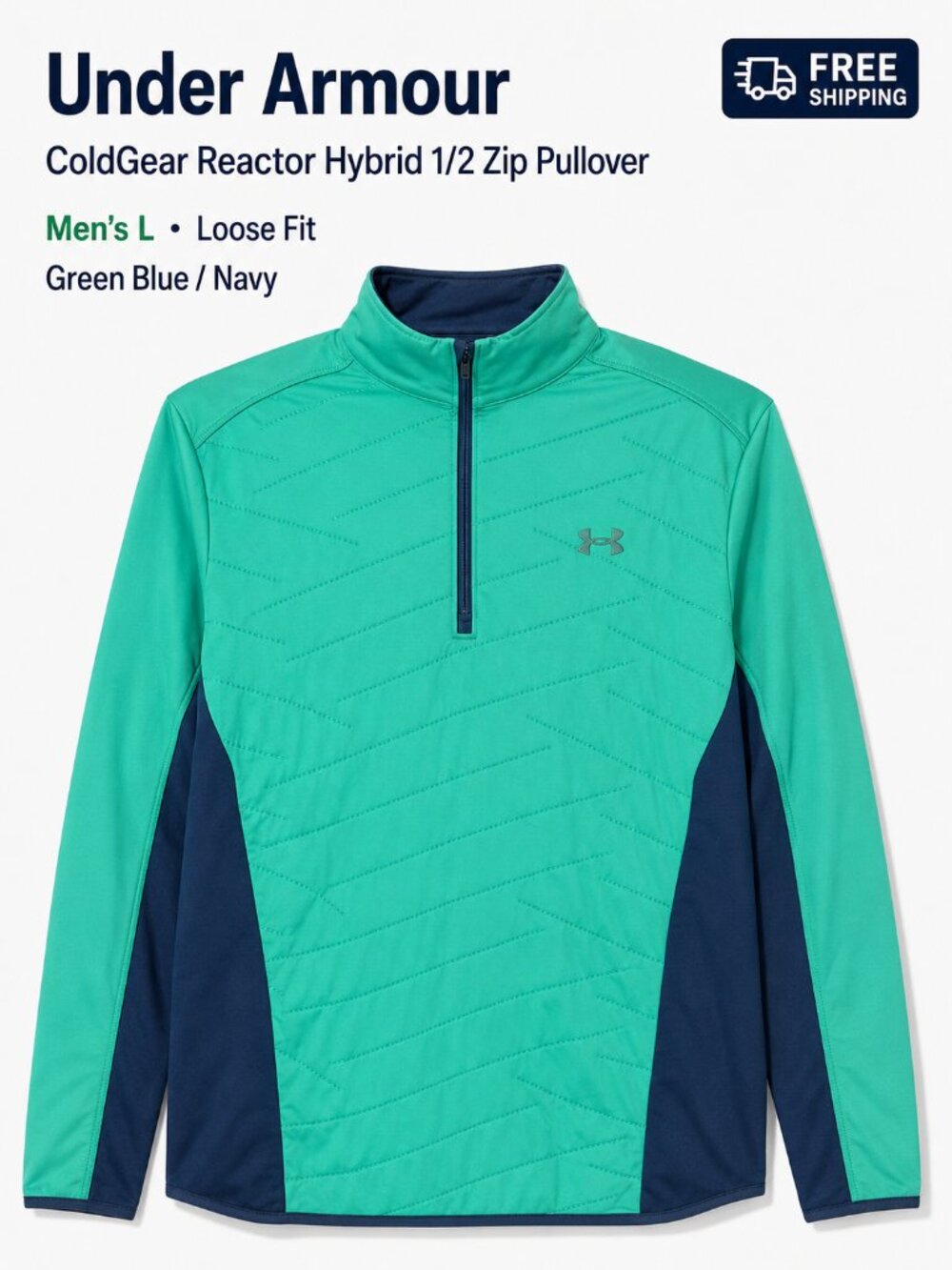 Under Armour ColdGear Reactor Hybrid 1/2 Zip Men's L Green Blue Pullover